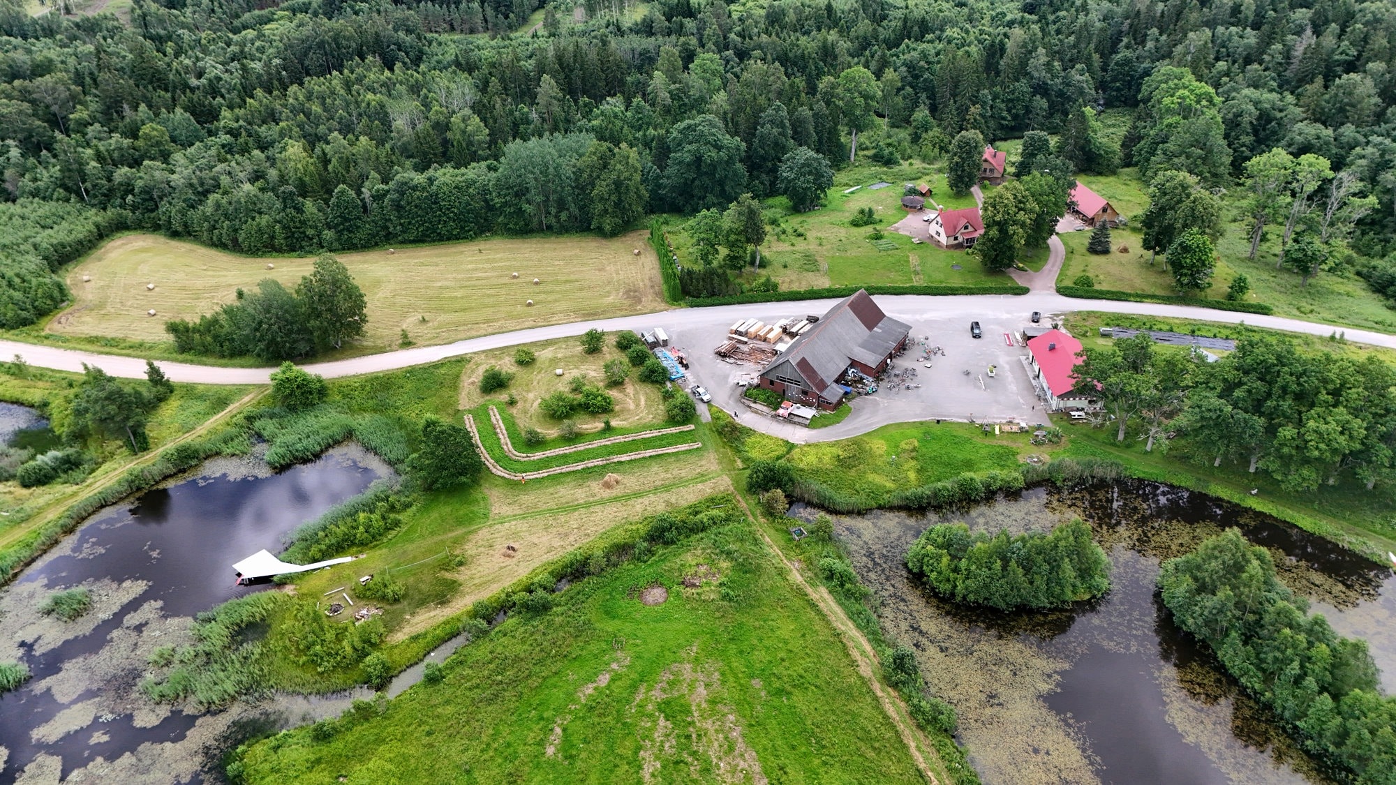 Zadiņi farmstead, ponds and syntropic rows from the air