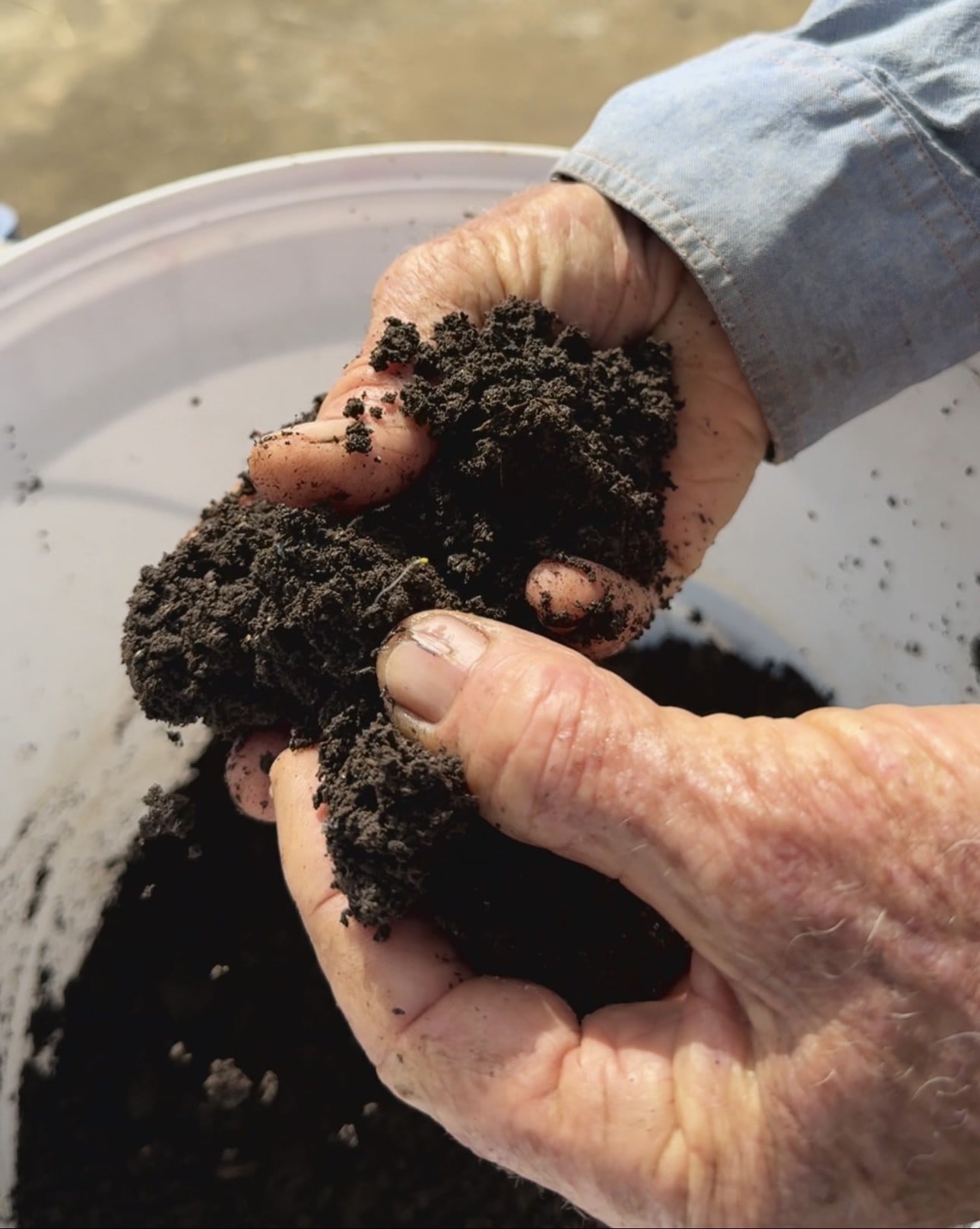 Hands working with soil